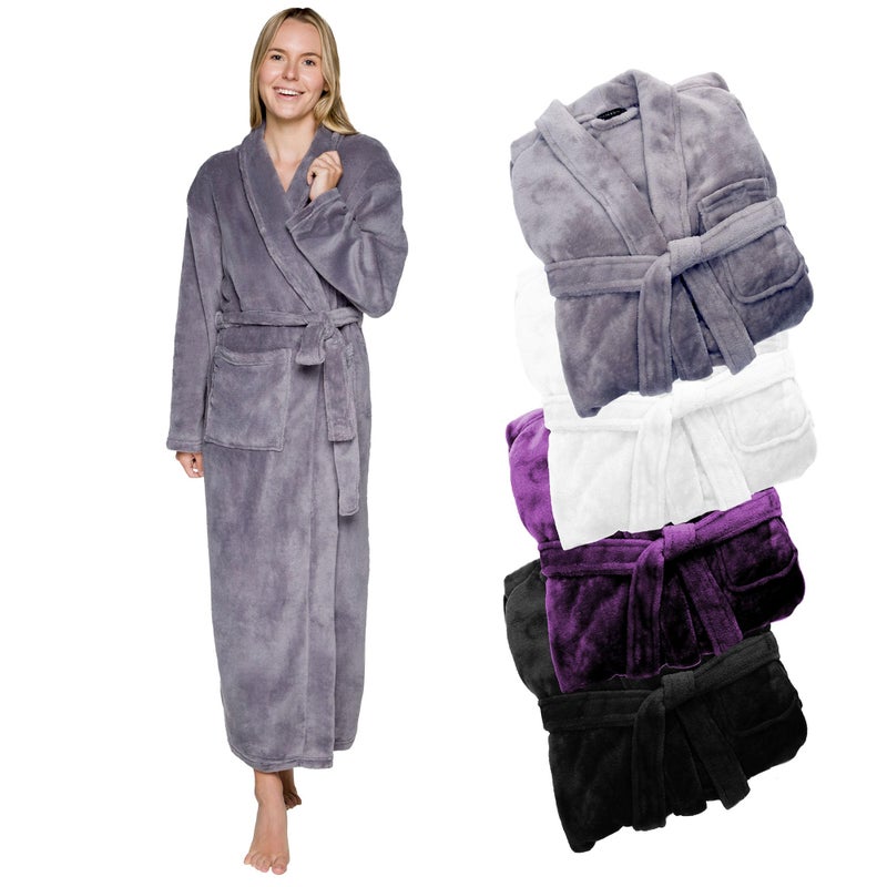 Silver Lilly Premium Womens Robe with Shawl Collar, Plush Fleece Long Bath Robe for Women, Fluffy, Warm, Fleece Women's Bathrobe - Image 1